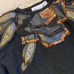 Black and gold vintage 90s appliquéd sweater